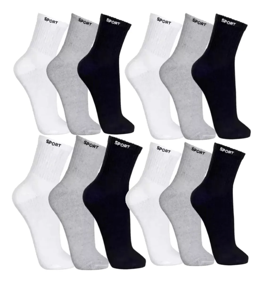 12 Pares De Meias Masculinas Cano Alto Grossa Algodão Oferta